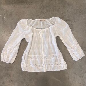 Mudd white lace button up blouse with 3/4 sleeves Size L